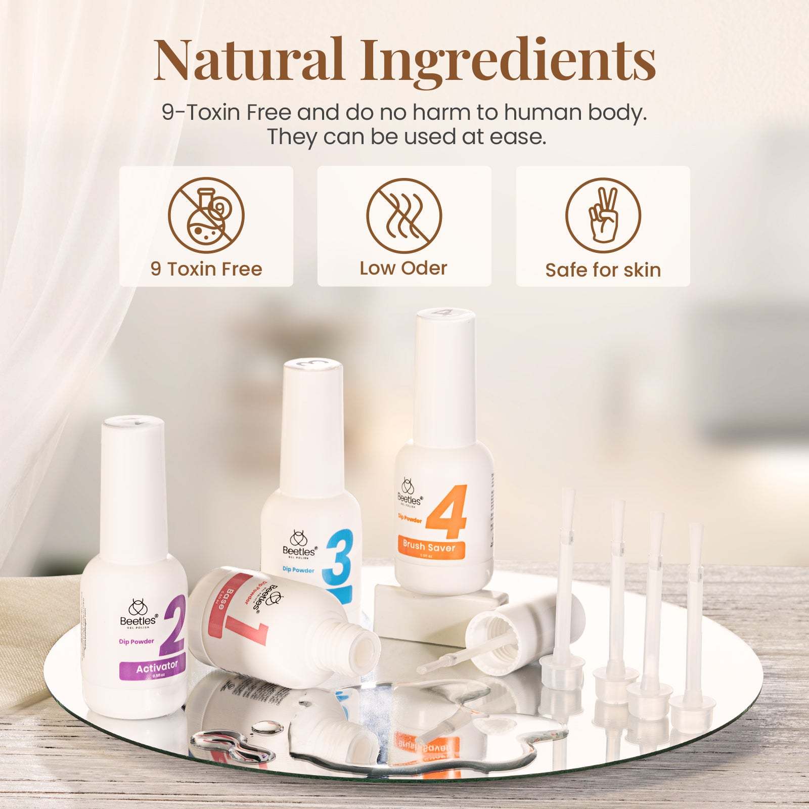 Beetles Dip Powder Gel Liquid Set with BaseTop Coat, Activator, and