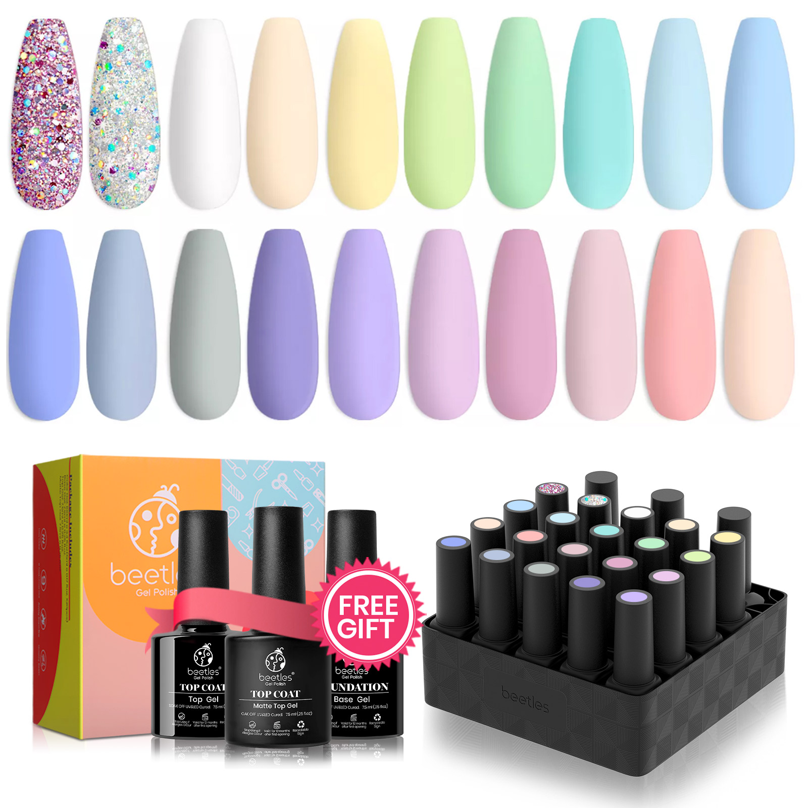 Pastel Paradise - 20 Gel Colors Set with Top and Base Coat (5ml/Each)