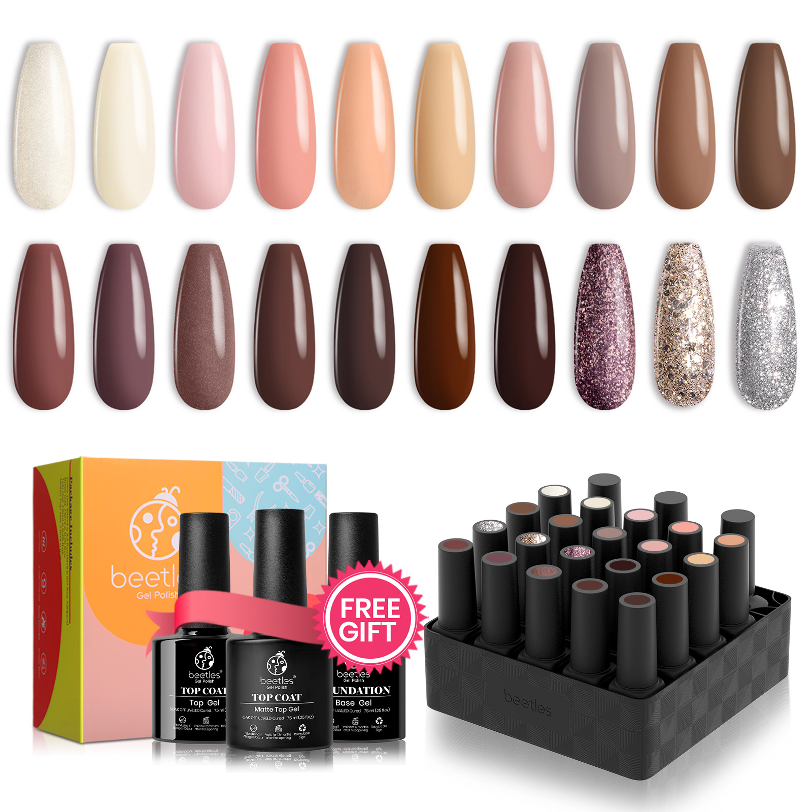 Bare Collection - 20 Gel Colors Set with Top and Base Coat (5ml/Each)