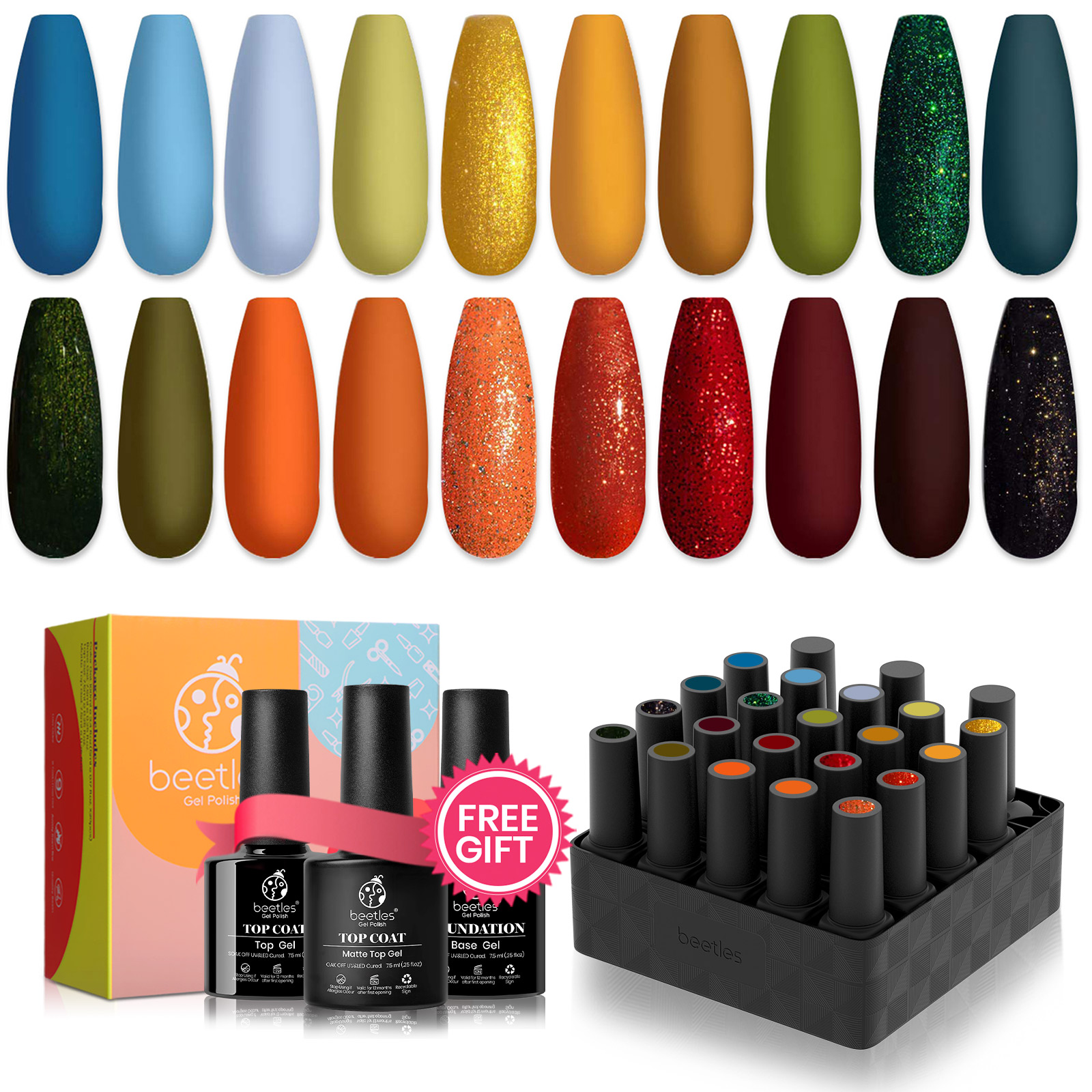 Fall Festival - 20 Gel Colors Set with Top and Base Coat (5ml/Each)