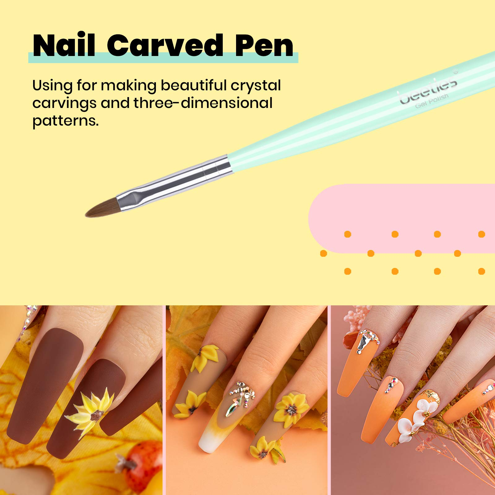 3 Piece Golden Nail Art Liner Brushes for manicure at home or salon