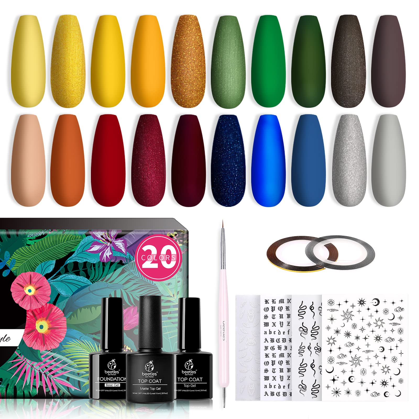 Magic Academy- 20 Gel Colors Set with Top and Base Coat (5ml/Each)