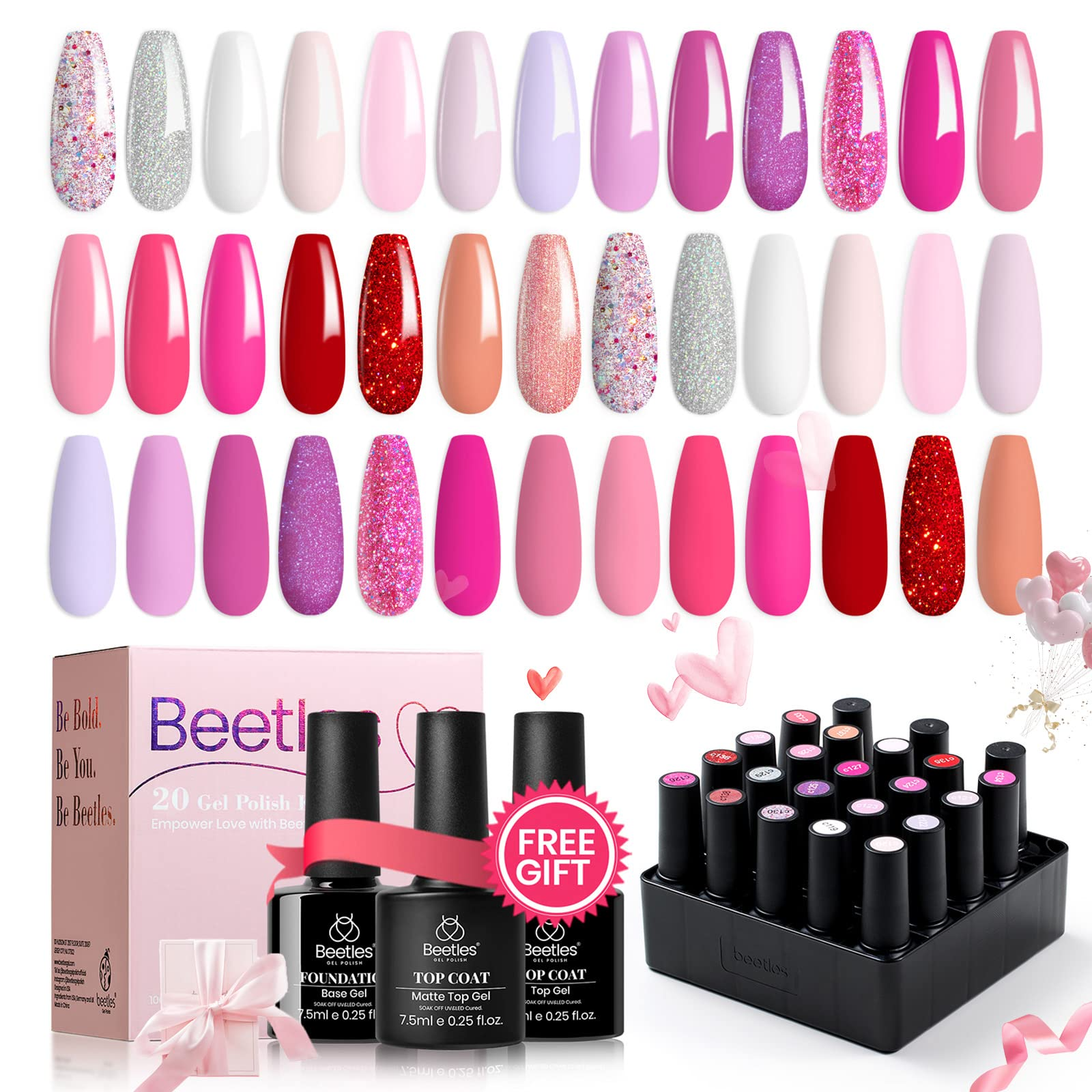 Beetles Gel Nail Polish Kit 20 Colors with Base Gel Glossy & Matte Top Coat, 2023 Spring Pastel Girly Colors Gel Polish Set Macaroon Bright Nail Art Solid Sparkle Glitters Colors Valentine Gift for Women