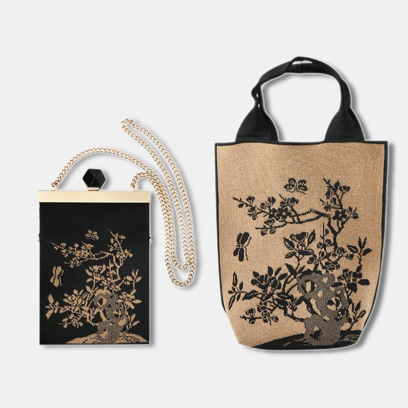 Floral Brocade Knitted Handbag Handmade Shoulder Bag Chinese Souvenir