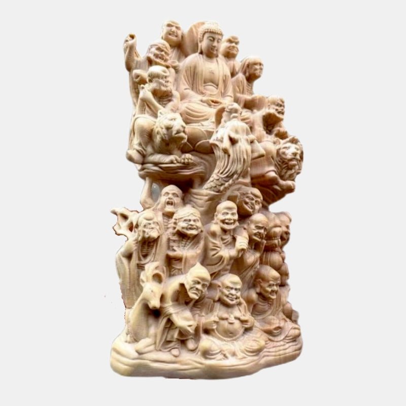 The Eighteen Arhats Buddha Statue Wood Carving Thuja Boxwood Ornaments