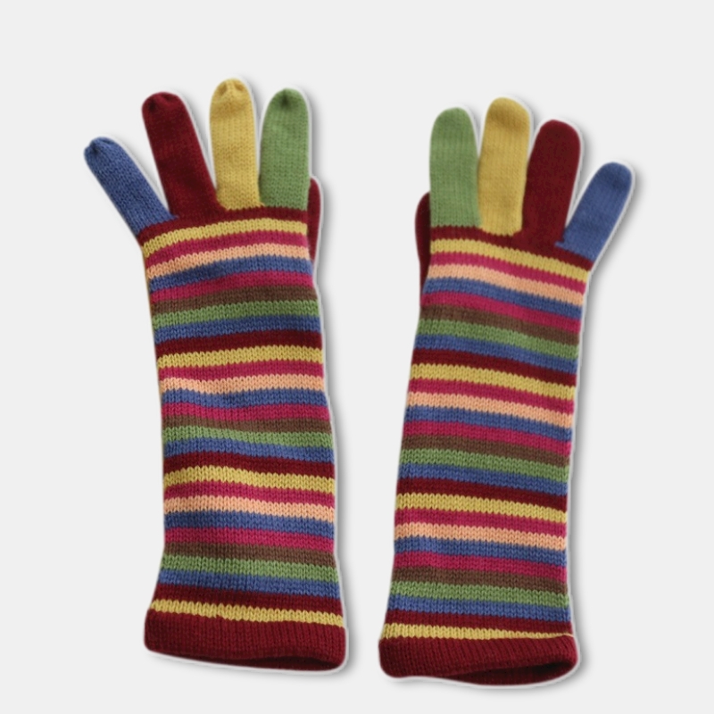 Rainbow Five Fingers Long Gloves Warm Winter-PandaBoo