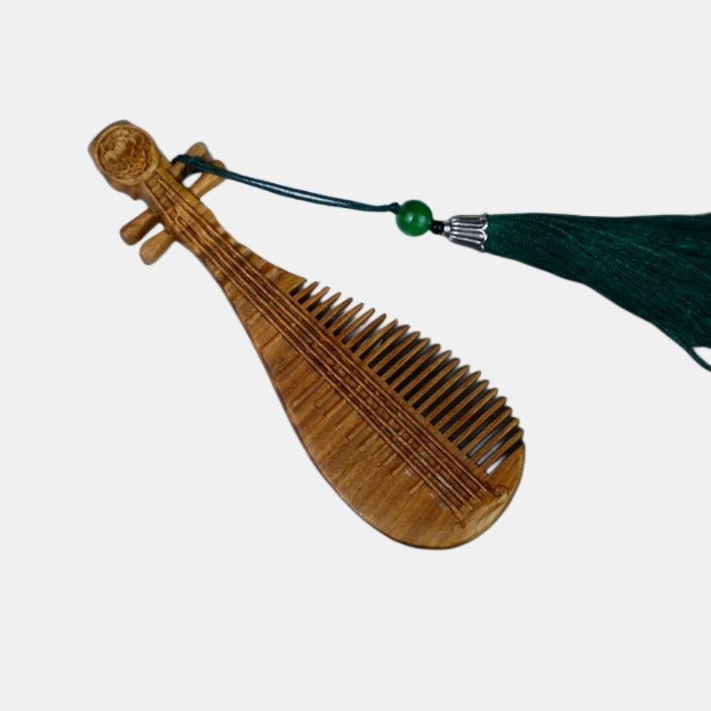 Green Sandalwood Carved Pipa Wooden Comb Quaint Gifts Bangs Comb