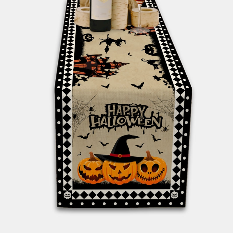 Custom Halloween Table Runner Pumpkin Castle Cotton and Linen Waterproof Tablecloth