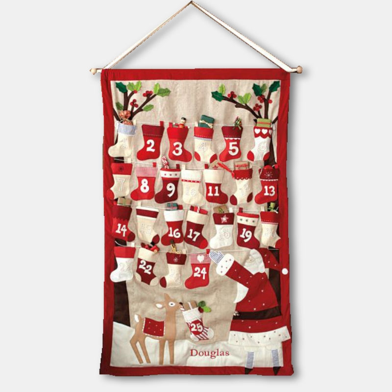 Custom Name Embroidery Christmas Countdown Calendar Patchwork Multifunctional Hanging Bag Decorative Storage Bag