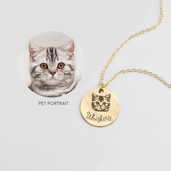 Custom Pet Portrait Name Carving Necklace Pendant Pet Memory Gift-PandaBoo