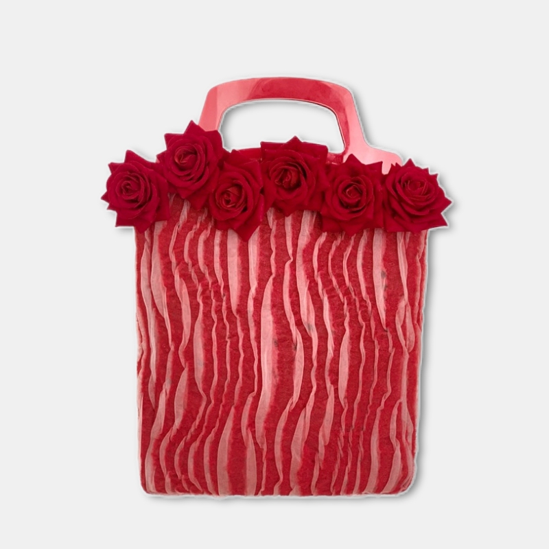 Retro Rose Pleated Red Handbag-PandaBoo