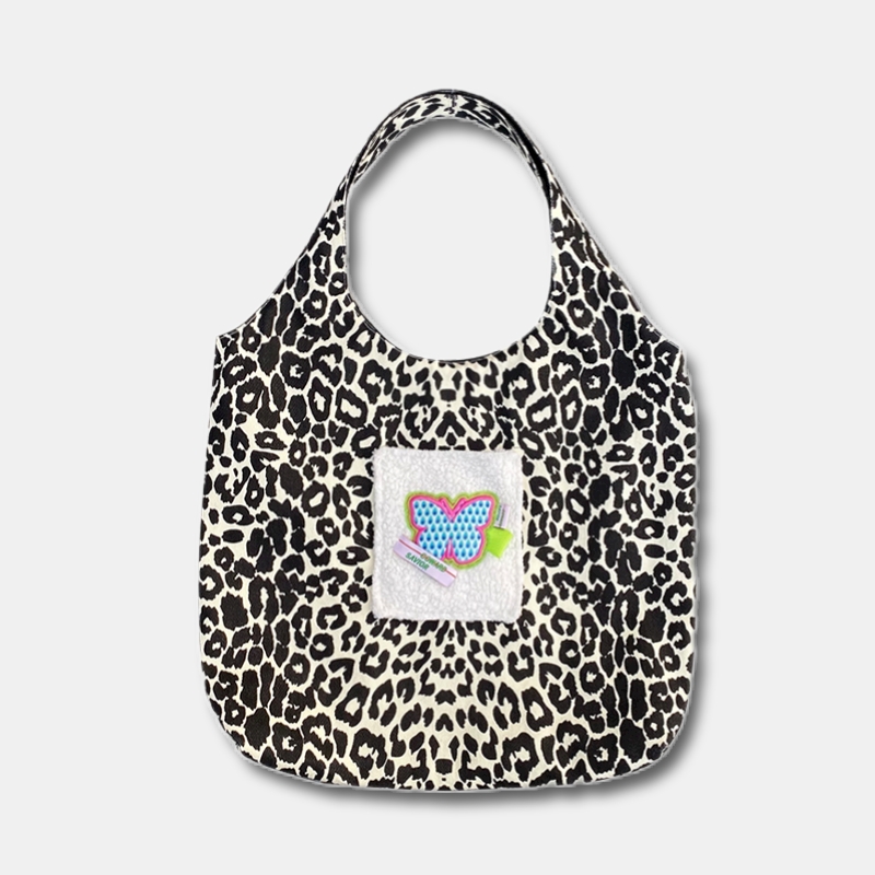 Retro Leopard Print Canvas Bag Large Capacity Crossbody Double-Sided Shoulder Bag Tote Bag-PandaBoo