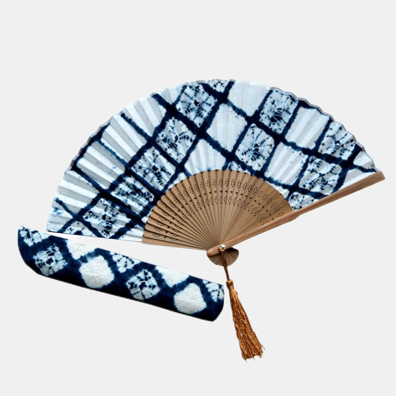 Handmade Tie-Dyed Cotton Folding Fan Plant Blue Dyed Cotton Chinoiserie