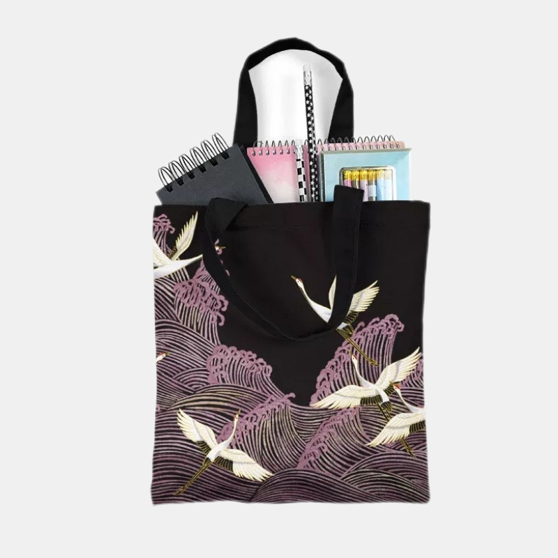 Handmade Canvas Bag Chinese Style Crane Shoulder Bag Creative-PandaBoo