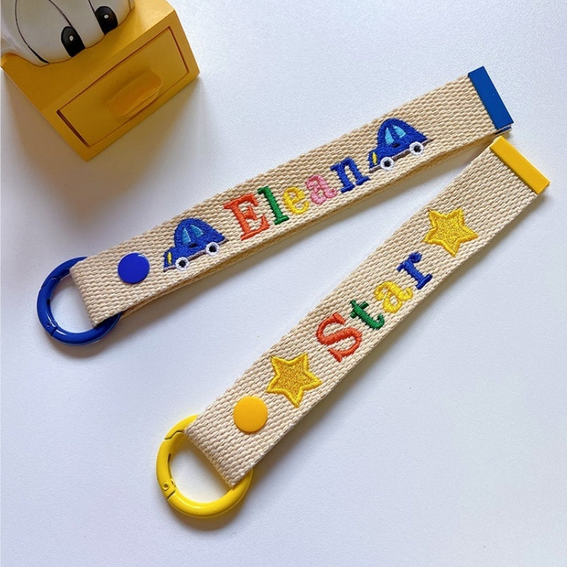 Custom Kindergarten Name Tag Colorful Cartoon Pendant Embroidered Baby Name Customized Keychain-PandaBoo