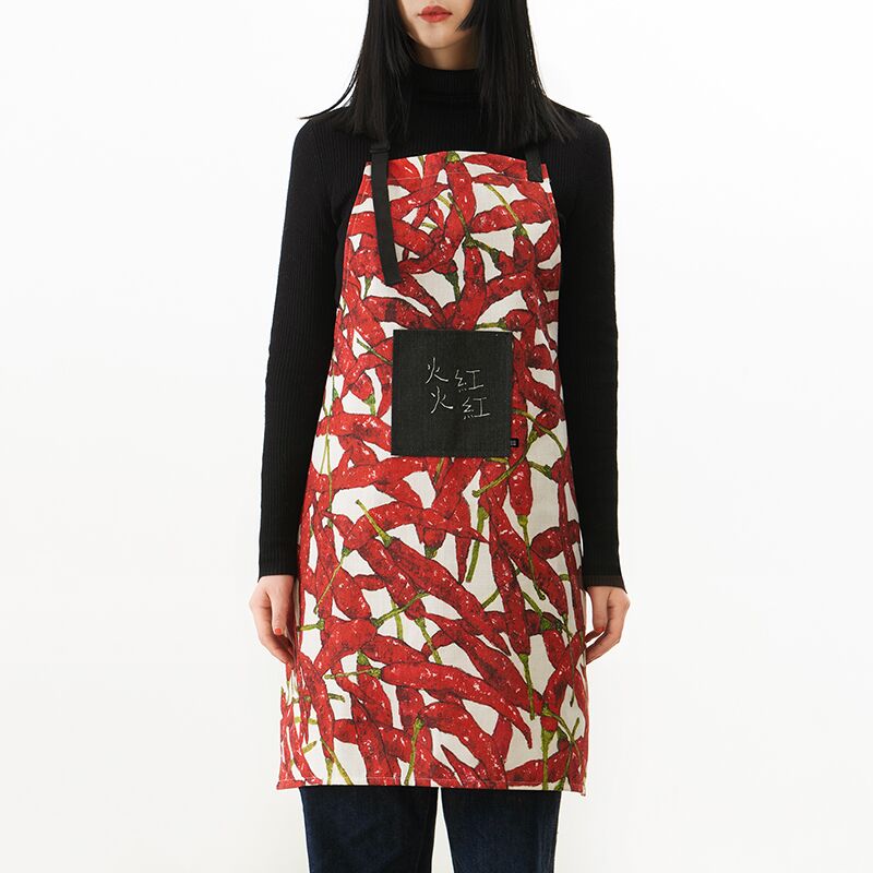 Creative Red Pepper Apron Chinese Style Home Kitchen Cotton Linen Cooking Smock-PandaBoo