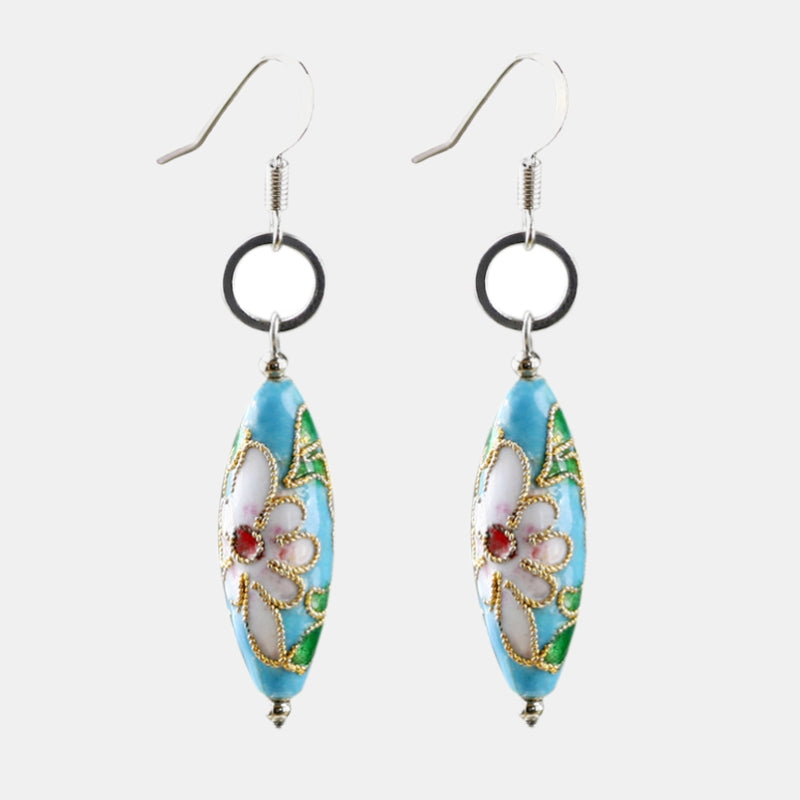 Cloisonne Silver Earrings Chinese Style Long Exaggerated Earrings