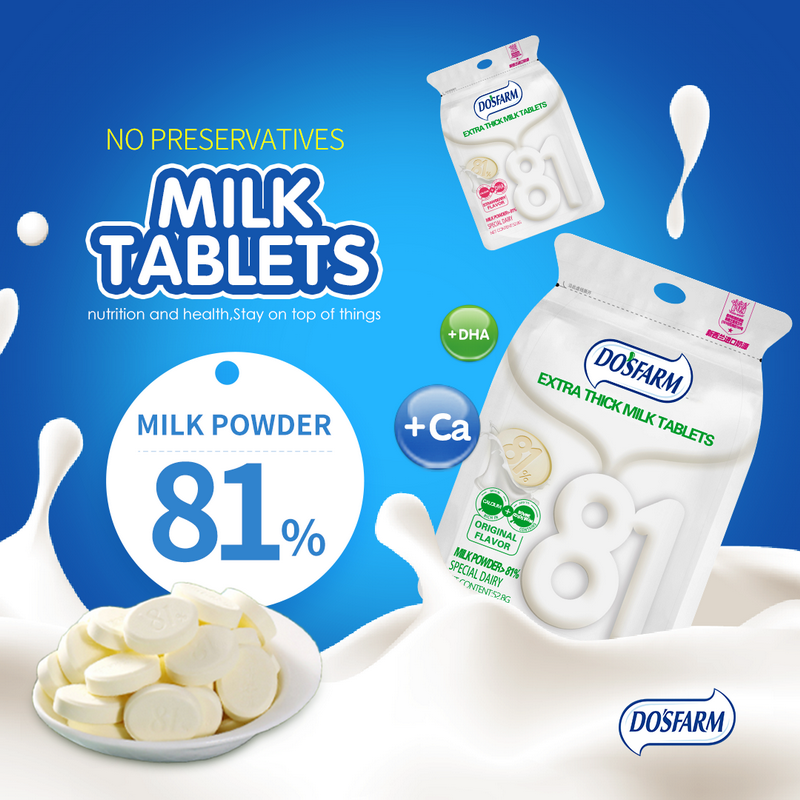 Do’s Farm 81% Bag Packaging Milk Flakes HALAL Colostrum Taste Milk Tablet 52.8g