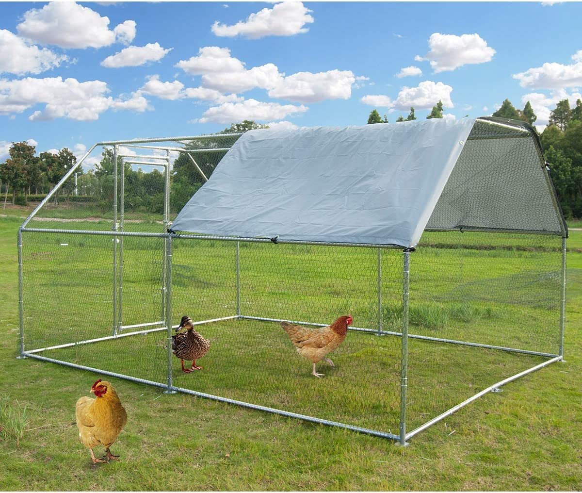 Large Metal Chicken Coop With Waterproof UV Protection Cover