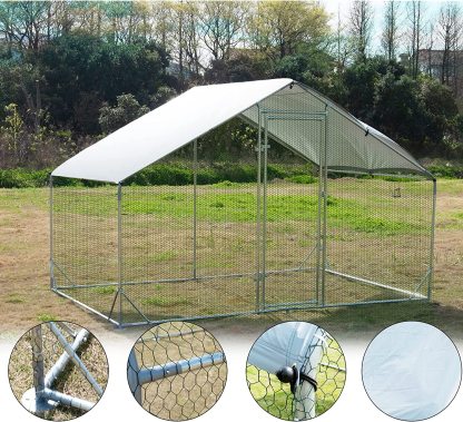Large metal galvanized fenced chicken coop with waterproof and UV protection cover