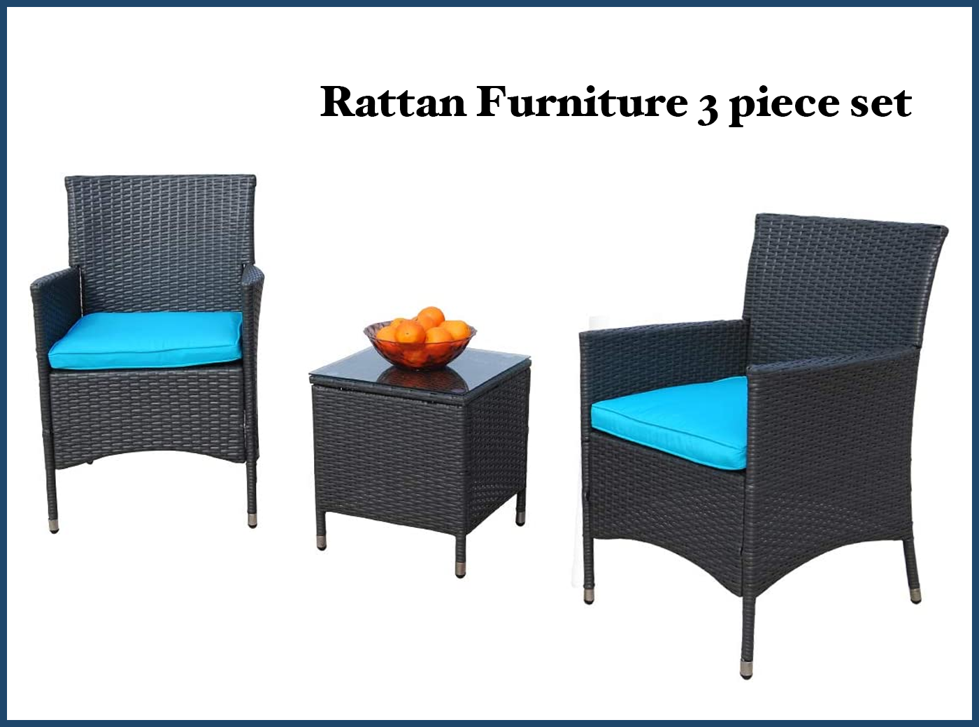 Garden Rattan Wicker Furniture Set of 3, Washable Cushions