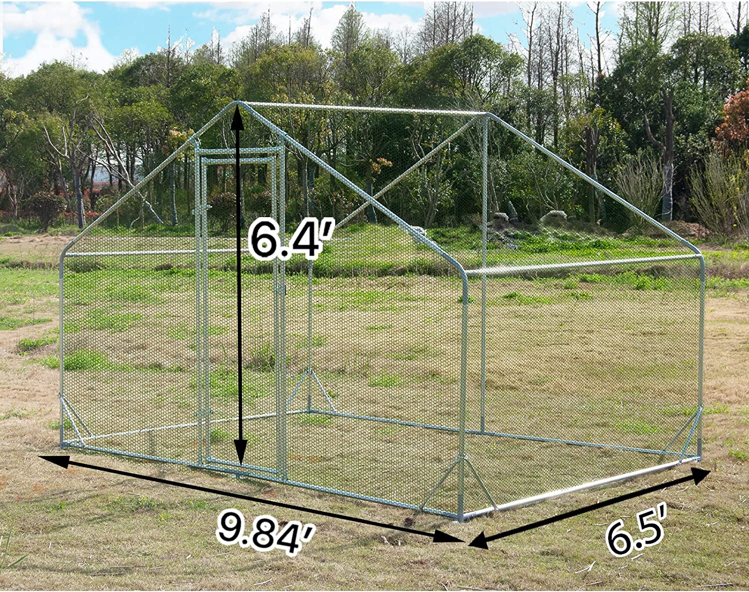 Large metal galvanized fenced chicken coop with waterproof and UV protection cover