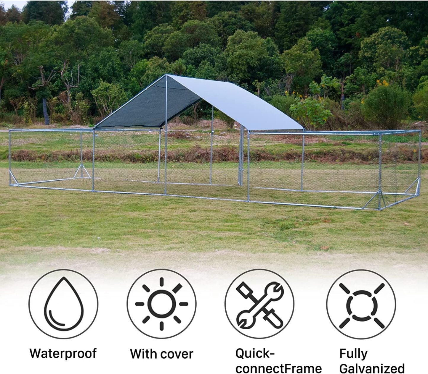 Large Metal Chicken Coop Walk In Poultry Cage With Waterproof And UV Protective Cover