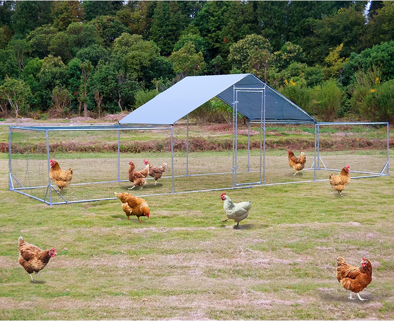 Large Metal Chicken Coop Walk In Poultry Cage With Waterproof And UV Protective Cover