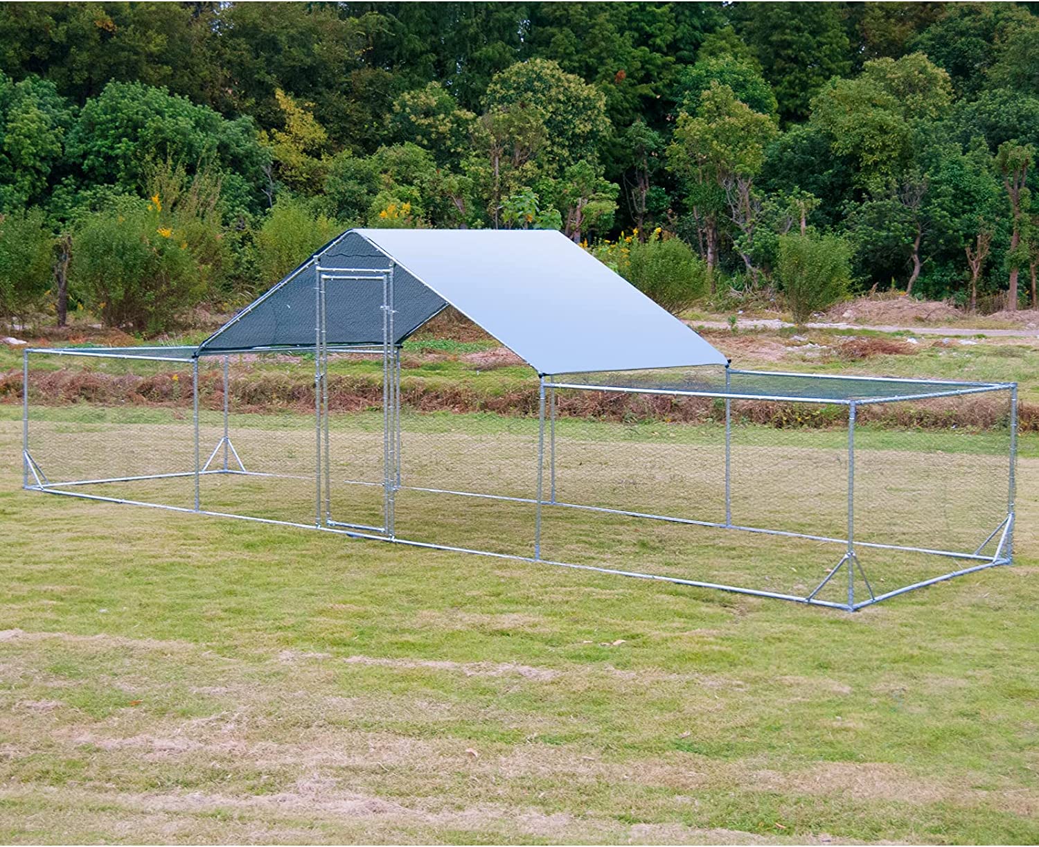 Large Metal Chicken Coop Walk In Poultry Cage With Waterproof And UV Protective Cover