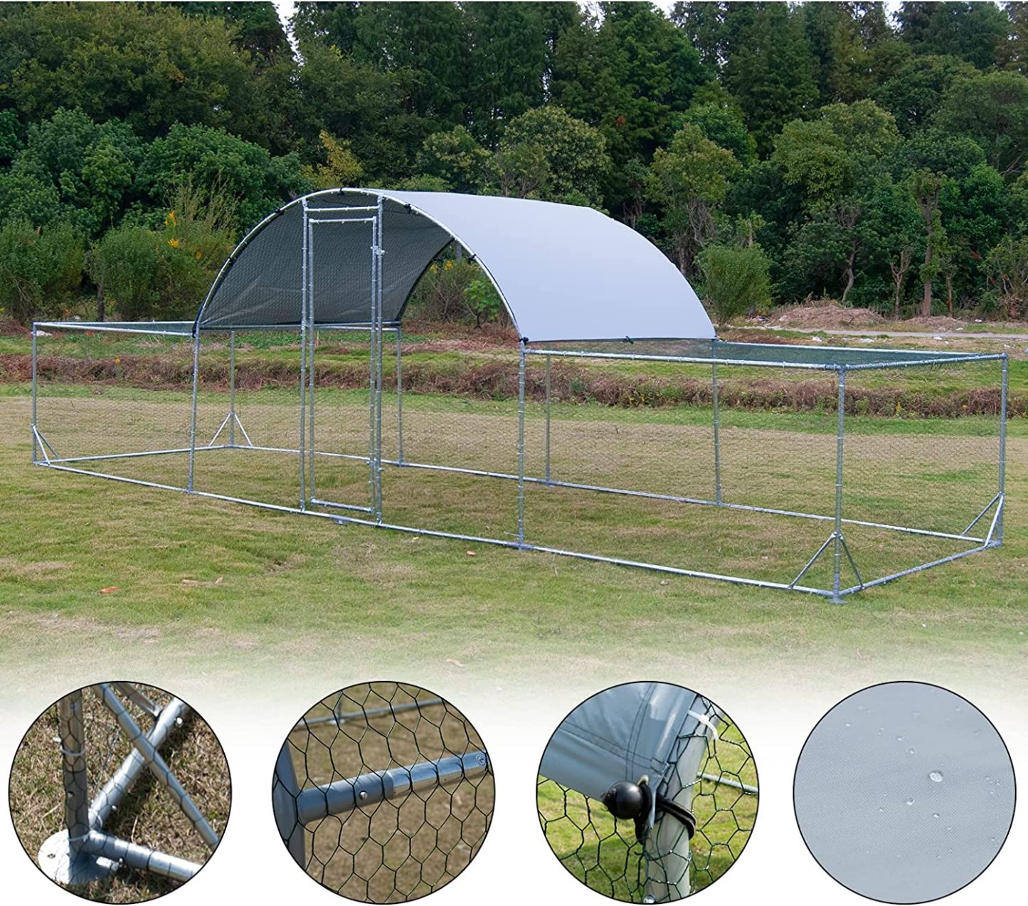 Large Metal Chicken Coop Walk In Poultry Cage With Waterproof And UV Protective Cover