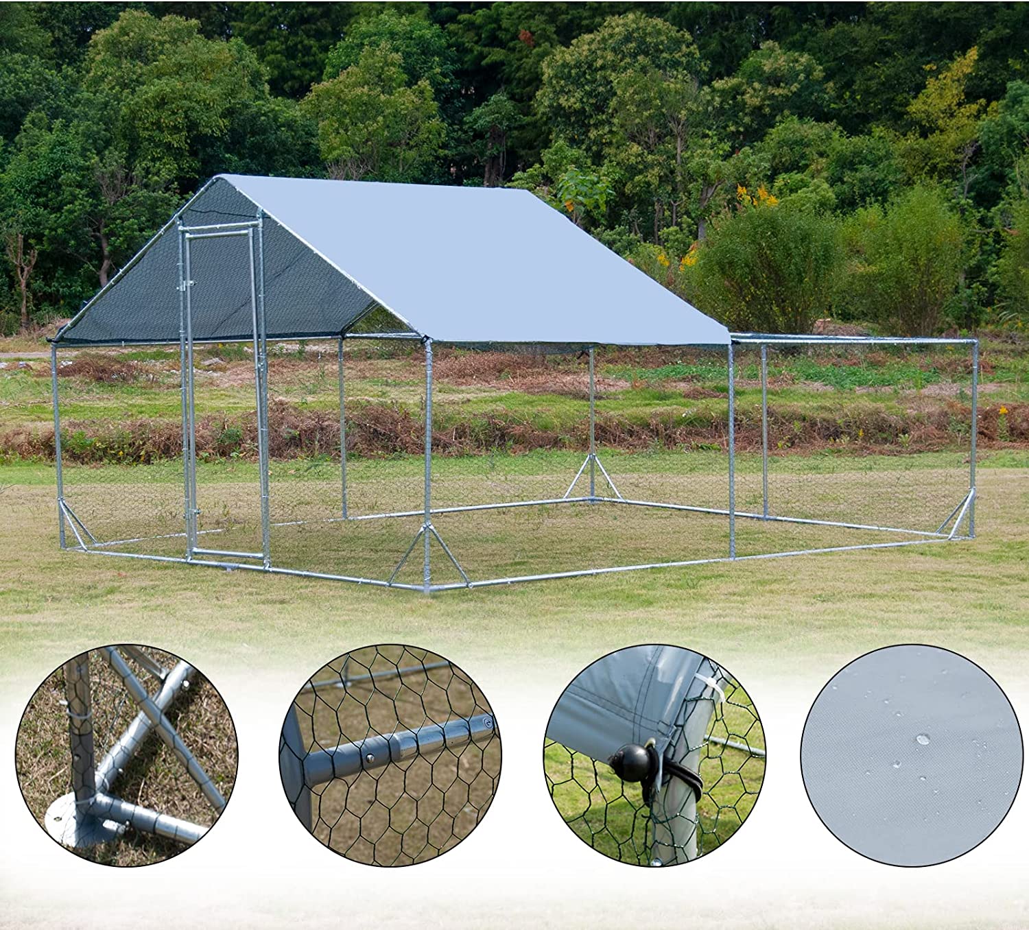 Large Metal Chicken Coop Walk In Poultry Cage With Waterproof And UV Protective Cover