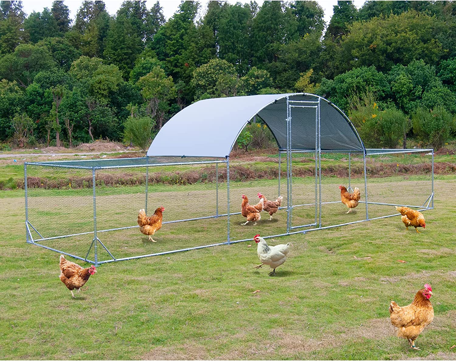 Large Metal Chicken Coop Walk In Poultry Cage With Waterproof And UV Protective Cover