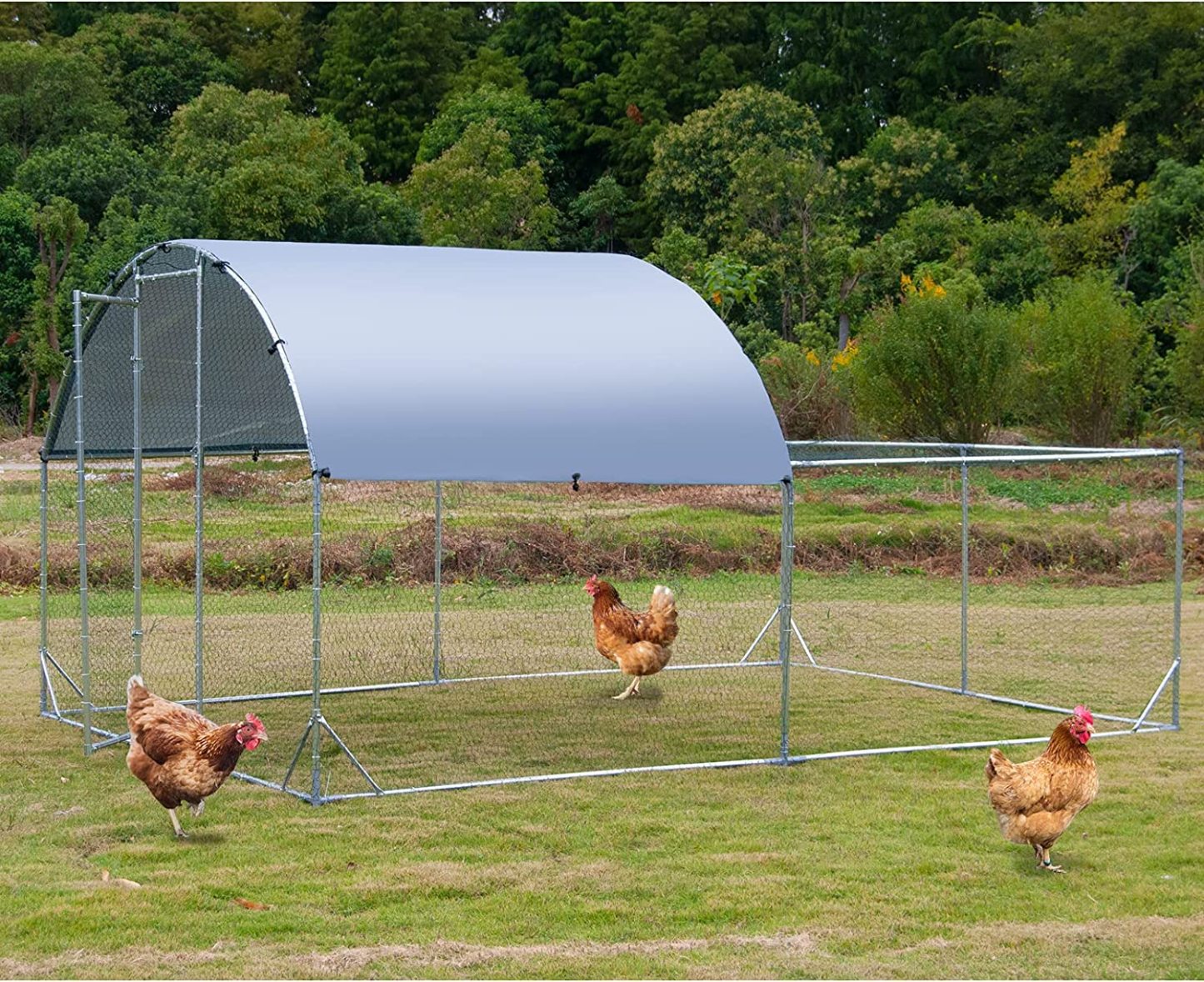 Large Metal Chicken Coop Walk In Poultry Cage With Waterproof And UV Protective Cover