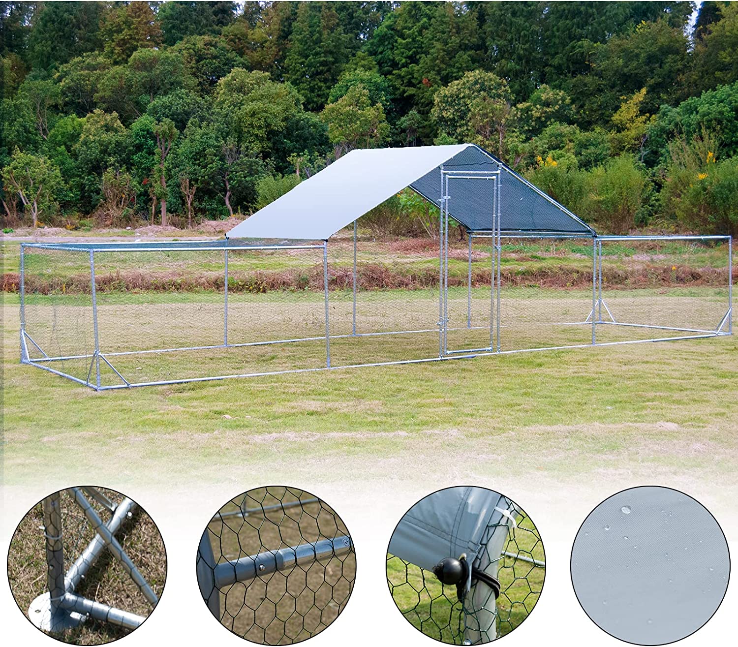 Large Metal Chicken Coop Walk In Poultry Cage With Waterproof And UV Protective Cover