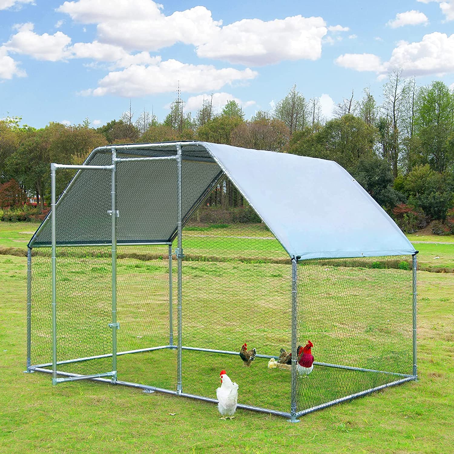 Large Metal Chicken Coop With Waterproof UV Protection Cover