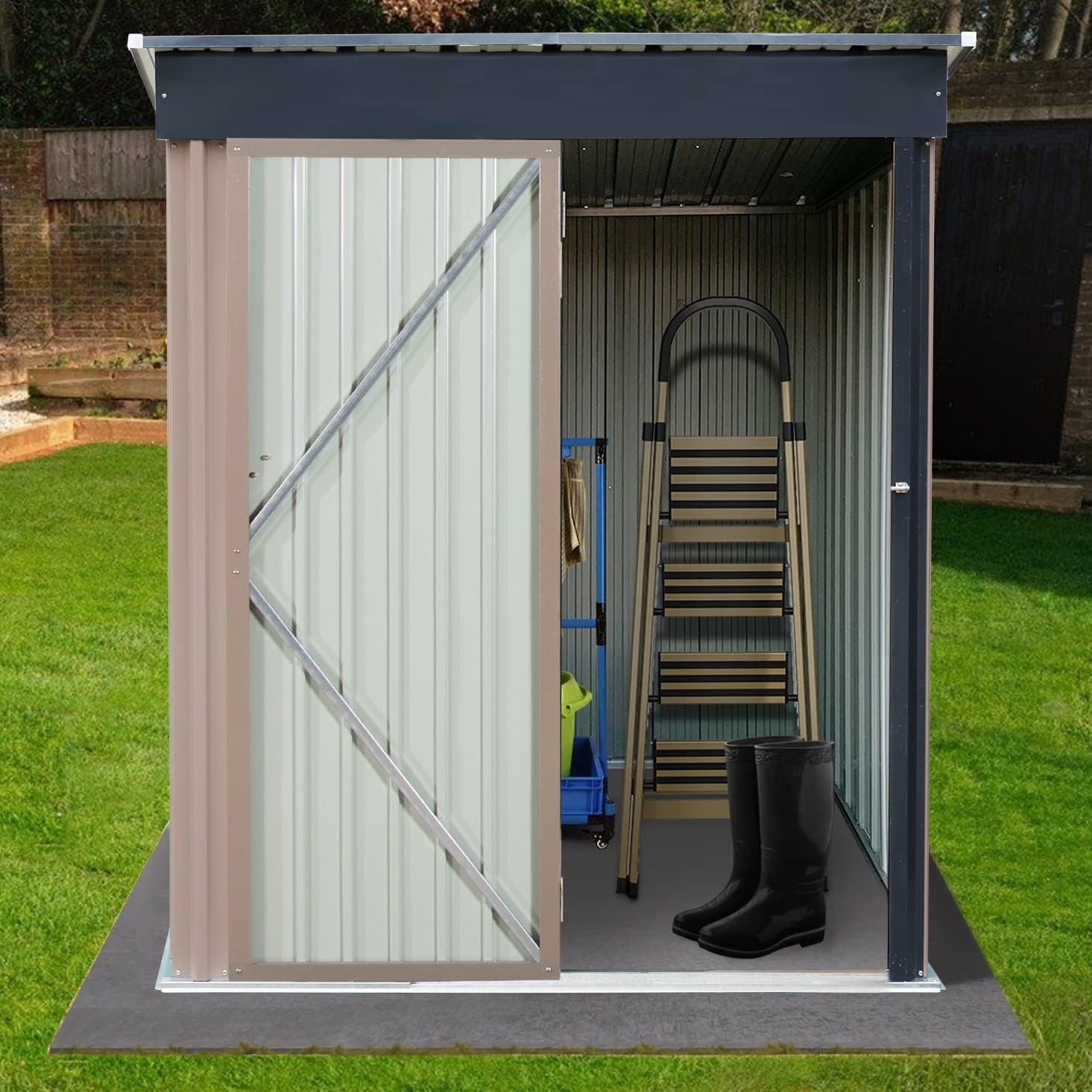 Outdoor metal storage shed, small metal shed with lock door (steel)