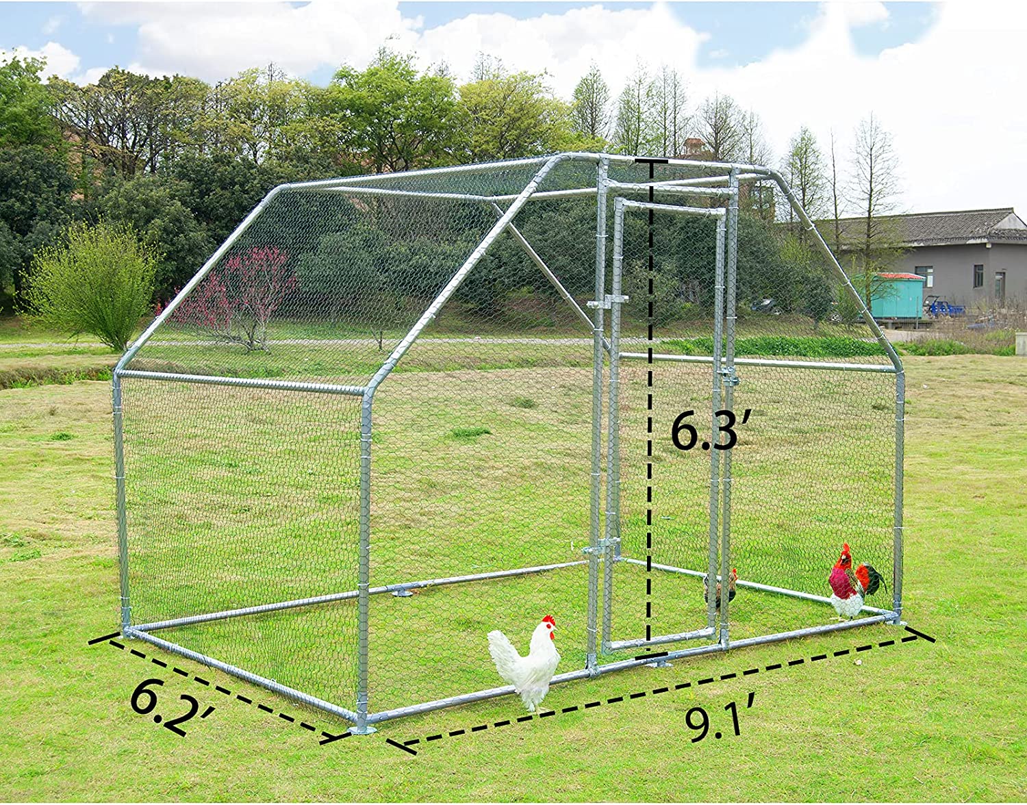 Large Metal Chicken Coop With Waterproof UV Protection Cover