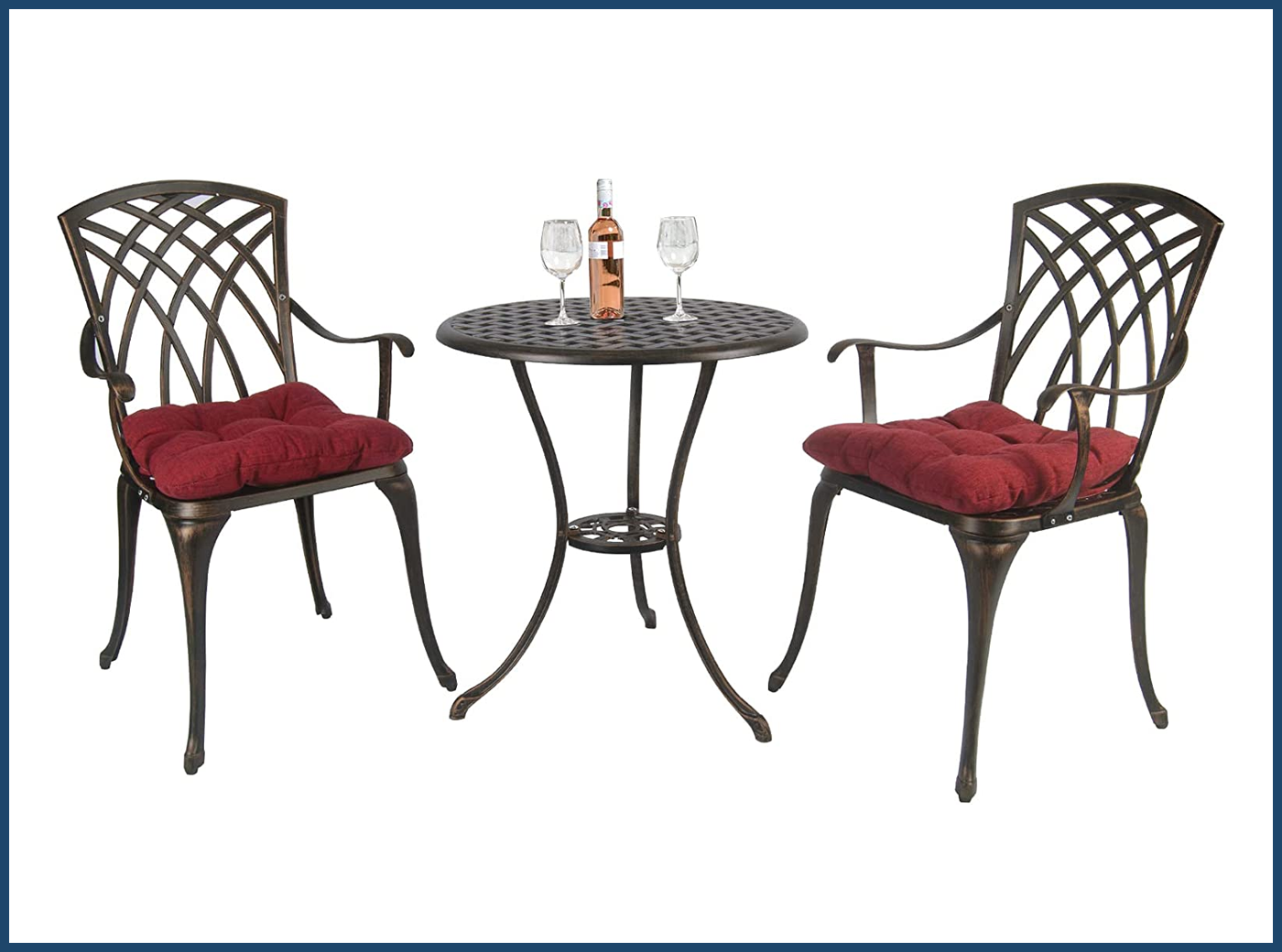 Cast Aluminum 3-Piece Outdoor Table and Chair Set with Umbrella Hole