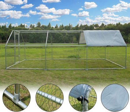 Large Metal Chicken Coop With Waterproof UV Protection Cover