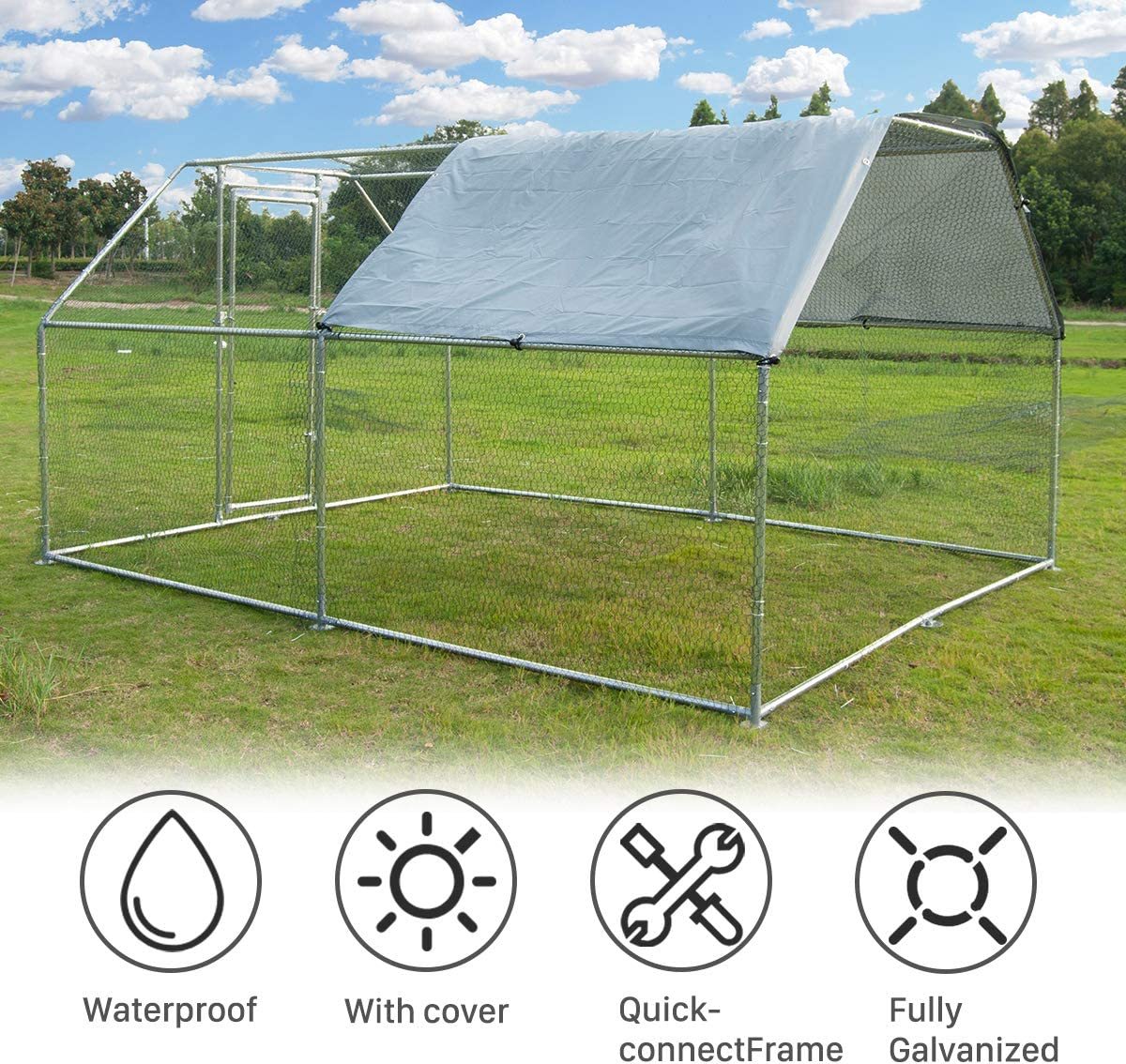 Large Metal Chicken Coop With Waterproof UV Protection Cover