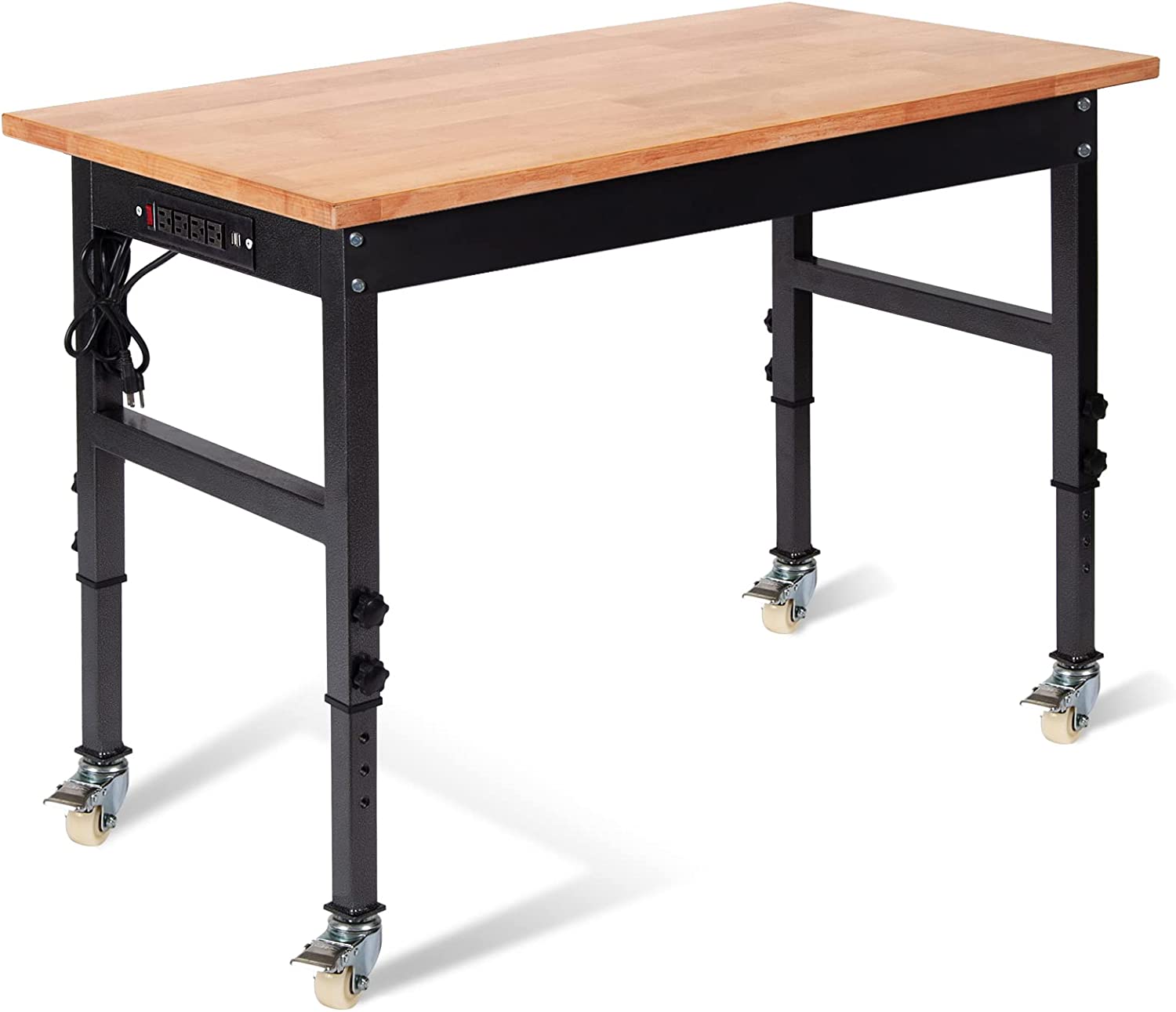 Rubberwood Top Heavy Duty Adjustable Work Bench,with wheels and socket