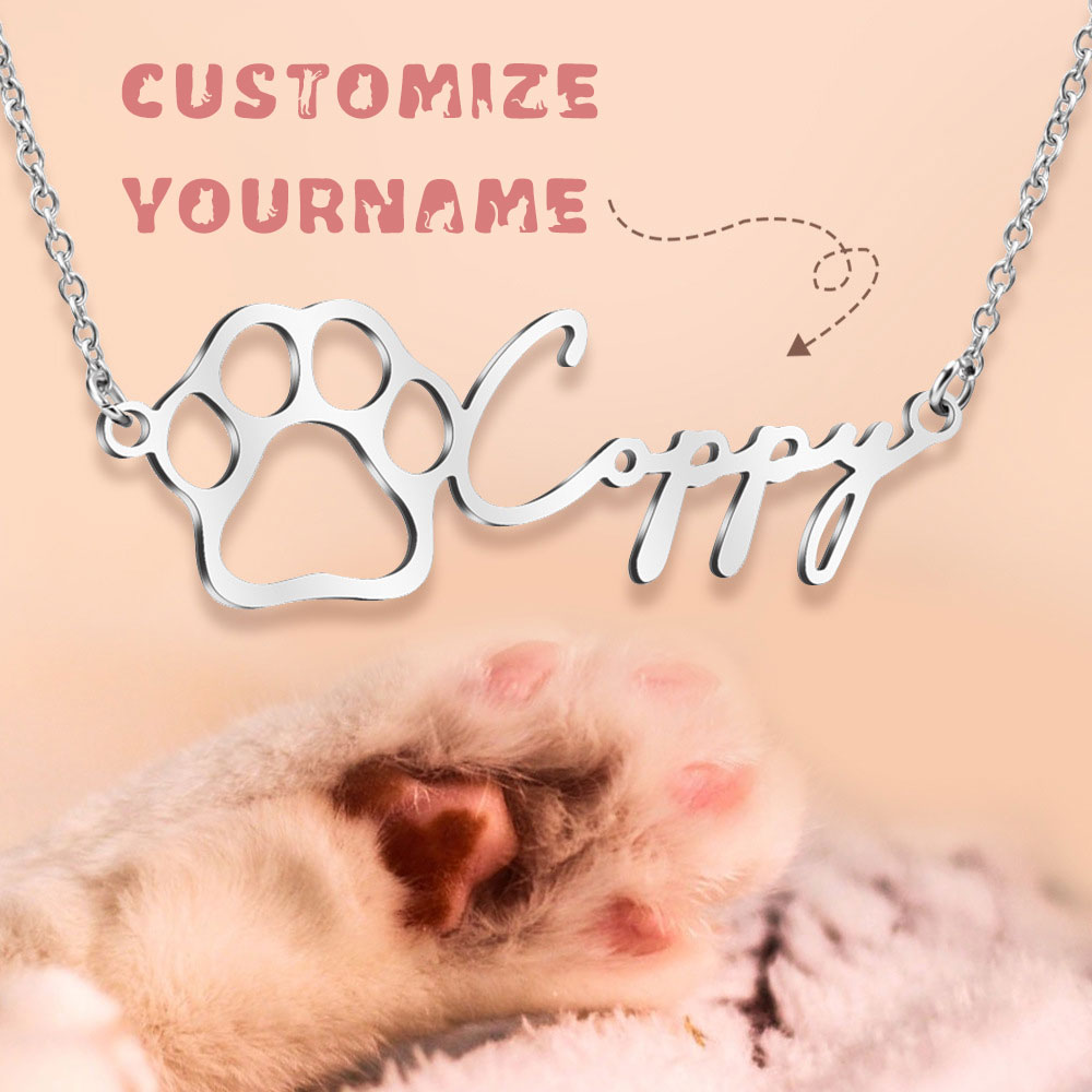 Personalized Cute Cat's Paw Name Necklace