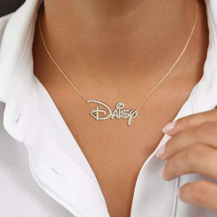Shiny Personalized Princess Style Diamond Name Necklace