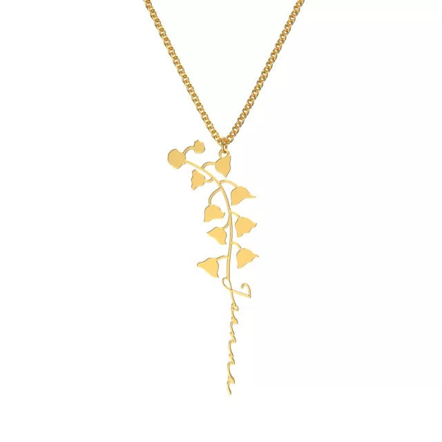Dainty Name Necklace With Birth Flower