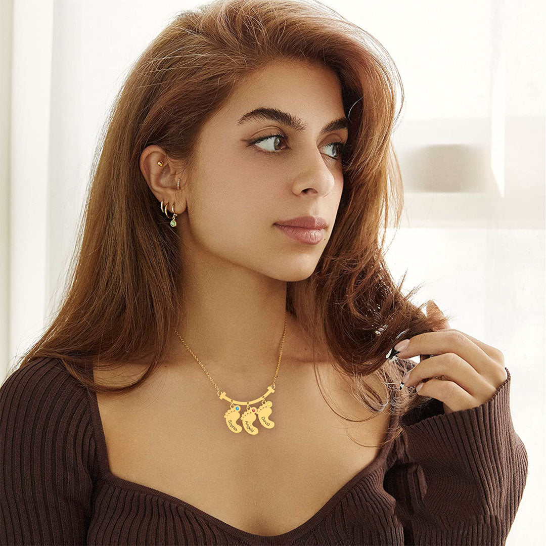 Mother's Day Gift Smile Bar Pendant With Baby Feet