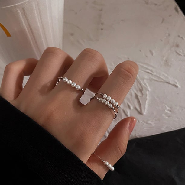 Pearl 925 Sterling Silver Anxiety Ring - Adjustable Ring - Prevent Nail Biting