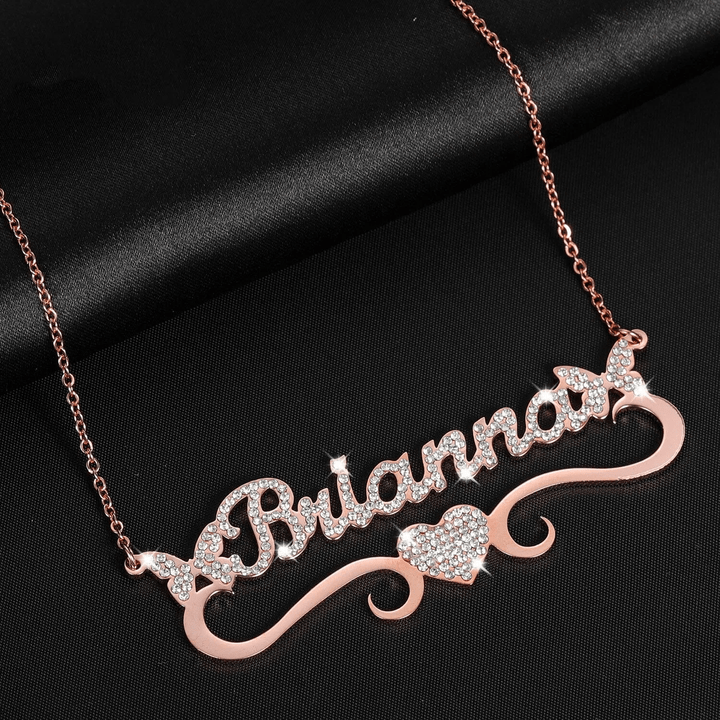 Personalized Sparkling Butterfly Heart Diamond Name Necklace