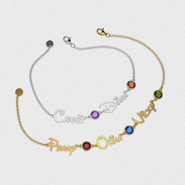 Personalized Princess Style Name And Birthstone Bracelet