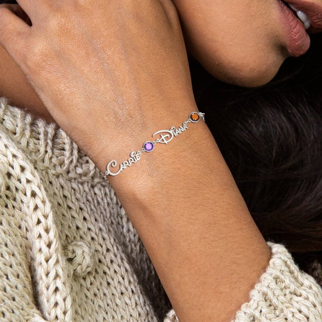 Personalized Princess Style Name And Birthstone Bracelet