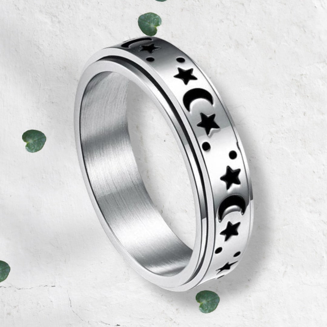 Moon & Stars Spinning Anxiety Ring